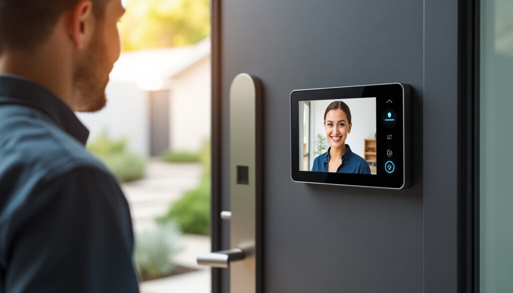 le portier vidéo permet d'identifier les visiteurs grâce à une caméra intégrée avant d'ouvrir la porte, assurant sécurité et contrôle d'accès optimal.