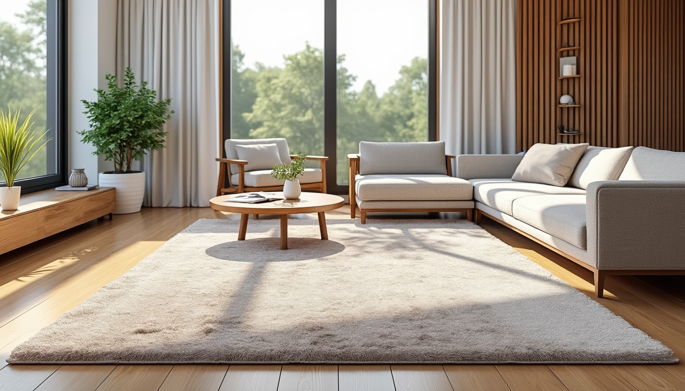 le tapis de salon définit et souligne l'espace de détente au sol, apportant confort et style à votre intérieur.