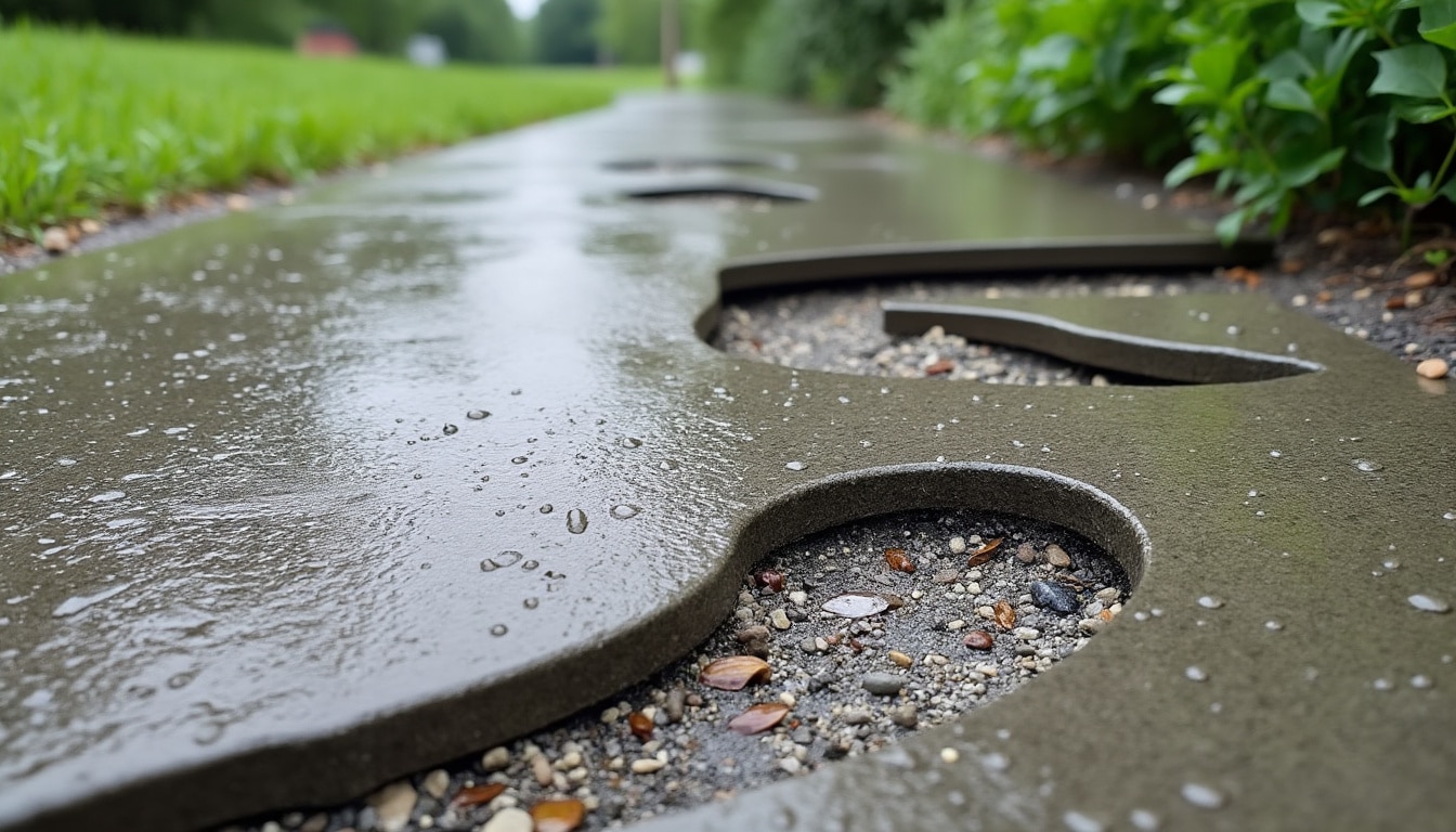 découvrez comment le béton drainant permet à l’eau de s’infiltrer dans le sol, limitant le ruissellement et favorisant une gestion durable des eaux pluviales.